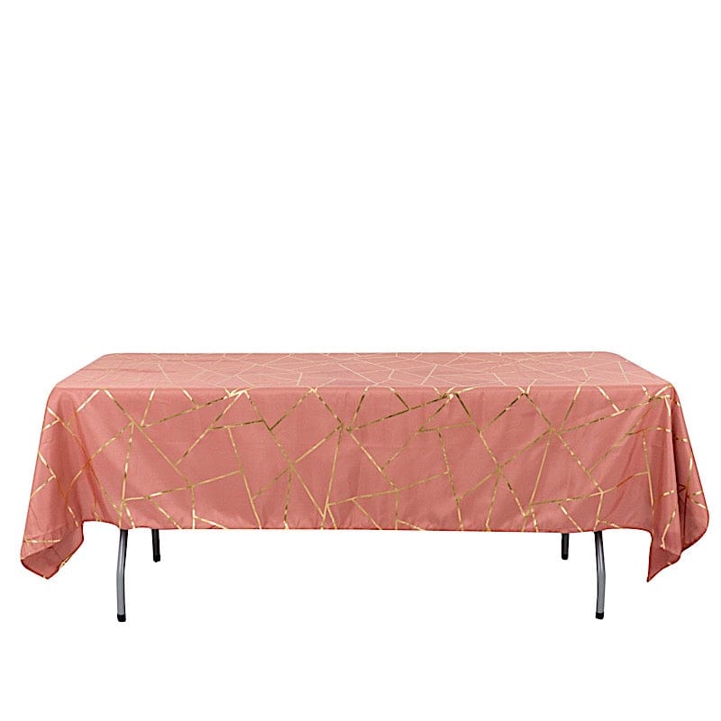 60"x102" Polyester Rectangular Tablecloth with Metallic Geometric Pattern TAB_FOIL_60102_TERC_G