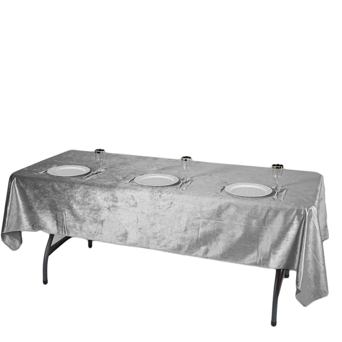 60"x102" Premium Velvet Rectangular Tablecloth - Silver Light Gray TAB_VEL_60102_SILV