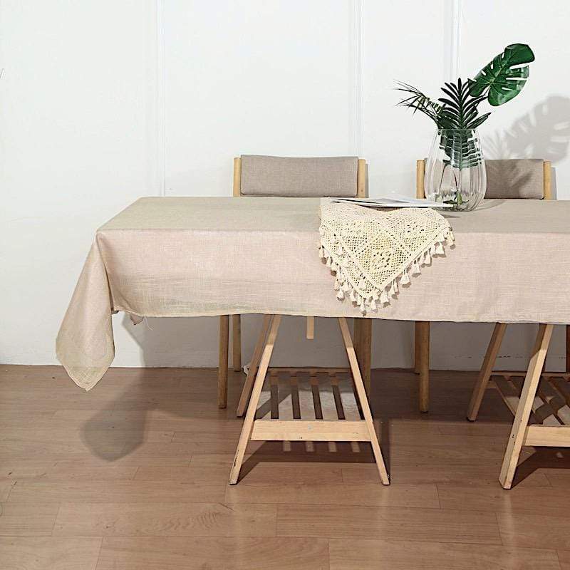 60"x102" Rectangular Premium Faux Burlap Polyester Tablecloth - Beige TAB_JUTE02_60102_081