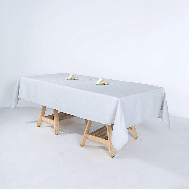 60"x102" Rectangular Premium Faux Burlap Polyester Tablecloth - Silver TAB_JUTE02_60102_SILV