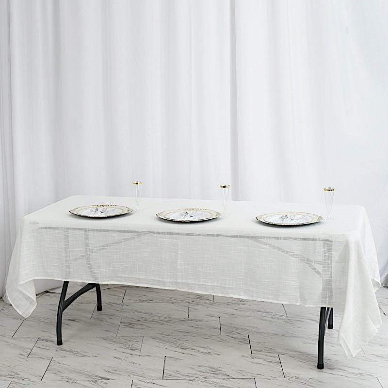 60"x102" Rectangular Premium Faux Burlap Polyester Tablecloth - White TAB_JUTE02_60102_WHT