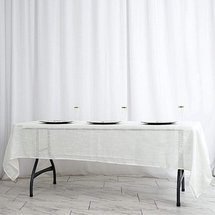 60"x102" Rectangular Premium Faux Burlap Polyester Tablecloth - White TAB_JUTE02_60102_WHT