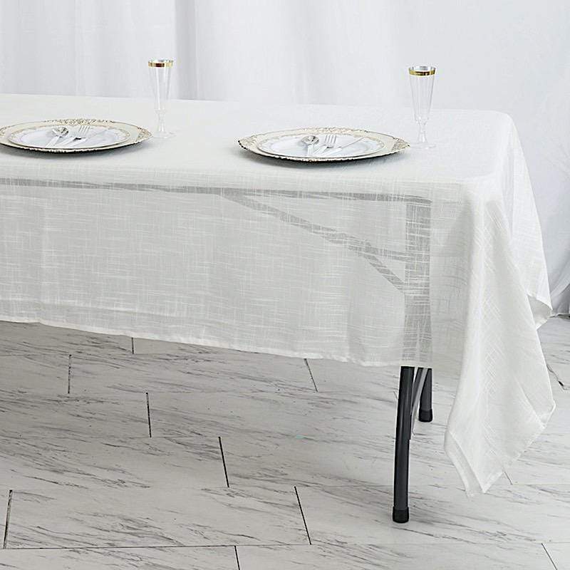 60"x102" Rectangular Premium Faux Burlap Polyester Tablecloth - White TAB_JUTE02_60102_WHT