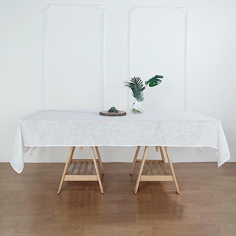 60"x102" Rectangular Premium Faux Burlap Polyester Tablecloth - White TAB_JUTE02_60102_WHT