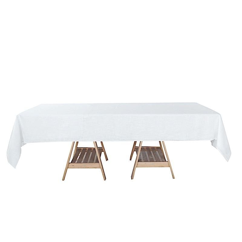 60"x102" Rectangular Premium Faux Burlap Polyester Tablecloth - White TAB_JUTE02_60102_WHT