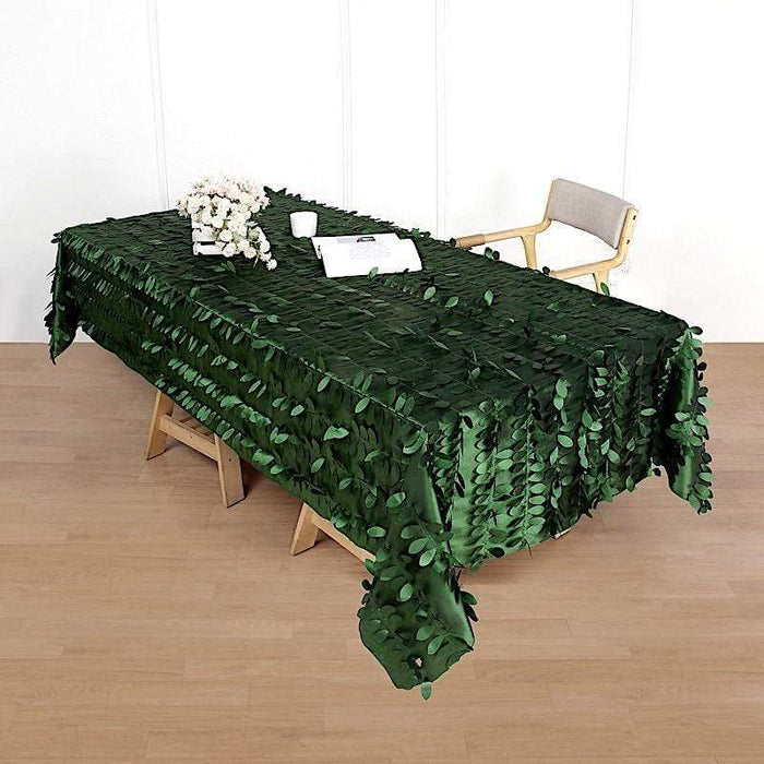 60"x102" Taffeta Rectangular Tablecloth with Leaf Petals Design - Green TAB_LEAF_60102_GRN