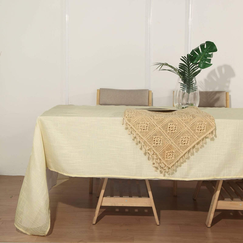 60"x126" Rectangular Premium Faux Burlap Polyester Tablecloth - Ivory TAB_JUTE02_60126_IVR