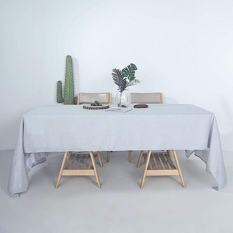 60"x126" Rectangular Premium Faux Burlap Polyester Tablecloth - Silver TAB_JUTE02_60126_SILV