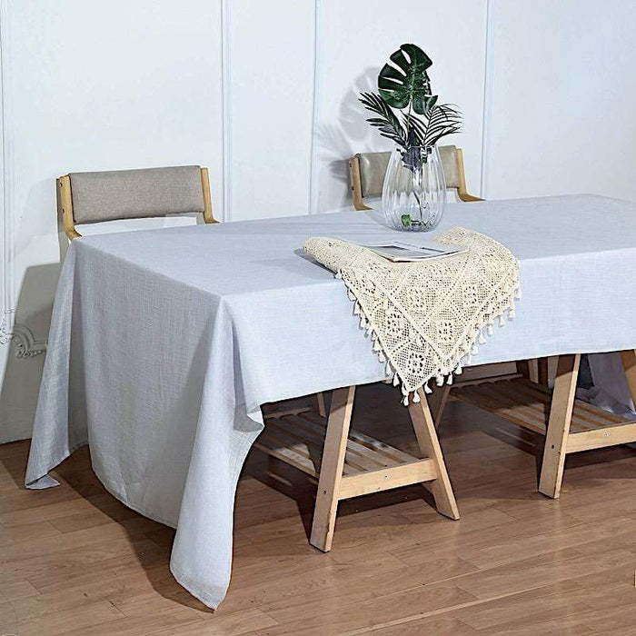 60"x126" Rectangular Premium Faux Burlap Polyester Tablecloth - Silver TAB_JUTE02_60126_SILV