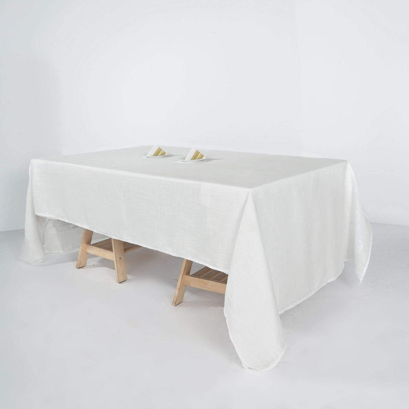 60"x126" Rectangular Premium Faux Burlap Polyester Tablecloth - White TAB_JUTE02_60126_WHT