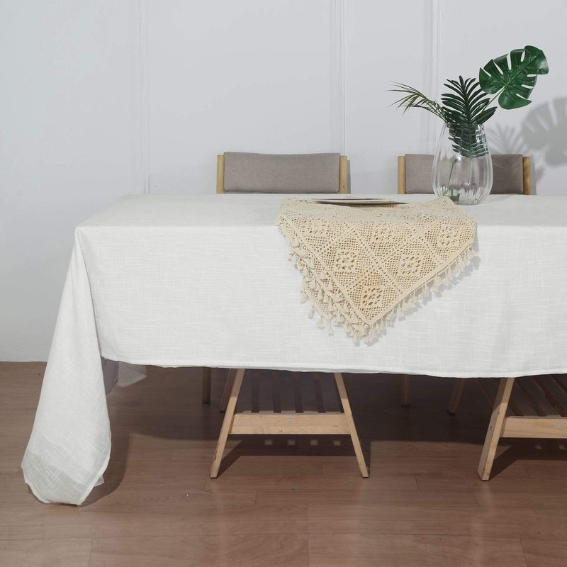 60"x126" Rectangular Premium Faux Burlap Polyester Tablecloth - White TAB_JUTE02_60126_WHT