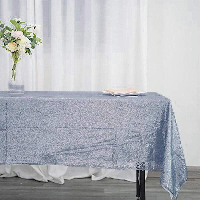 60x102" Sequined Rectangular Tablecloth - Dusty Blue TAB_02_60102_086