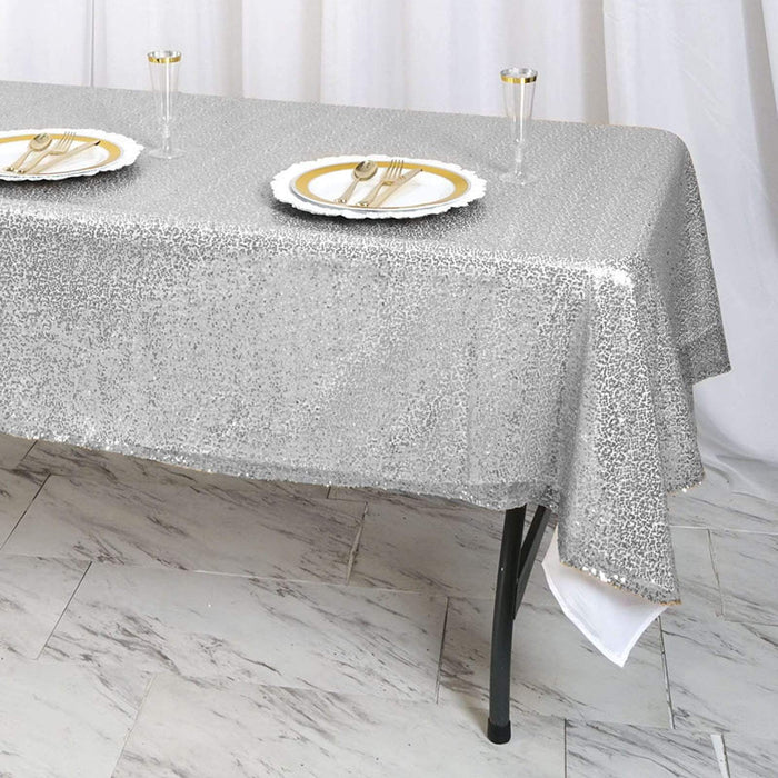 60x102" Sequined Rectangular Tablecloth - Silver Light Gray TAB_02_60102_SILV