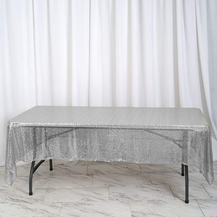 60x102" Sequined Rectangular Tablecloth - Silver Light Gray TAB_02_60102_SILV