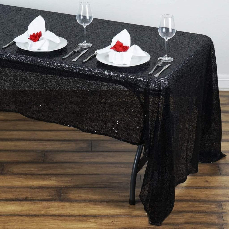 60x126" Sequined Rectangular Tablecloth - Black TAB_02_60126_BLK
