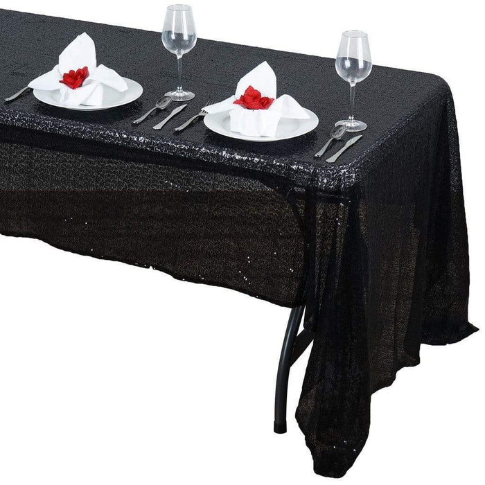 60x126" Sequined Rectangular Tablecloth - Black TAB_02_60126_BLK
