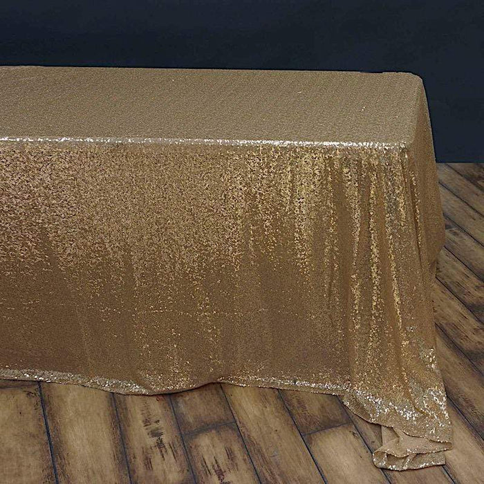 60x126" Sequined Rectangular Tablecloth - Champagne TAB_02_60126_CHMP