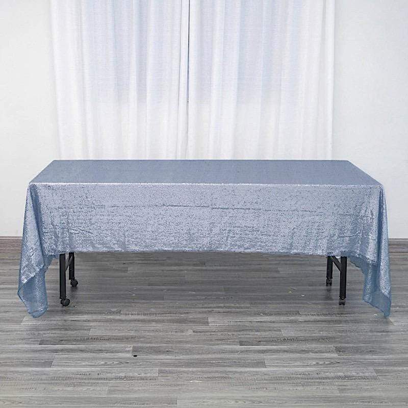 60x126" Sequined Rectangular Tablecloth - Dusty Blue TAB_02_60126_086