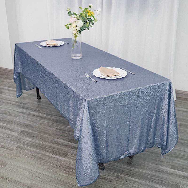 60x126" Sequined Rectangular Tablecloth - Dusty Blue TAB_02_60126_086