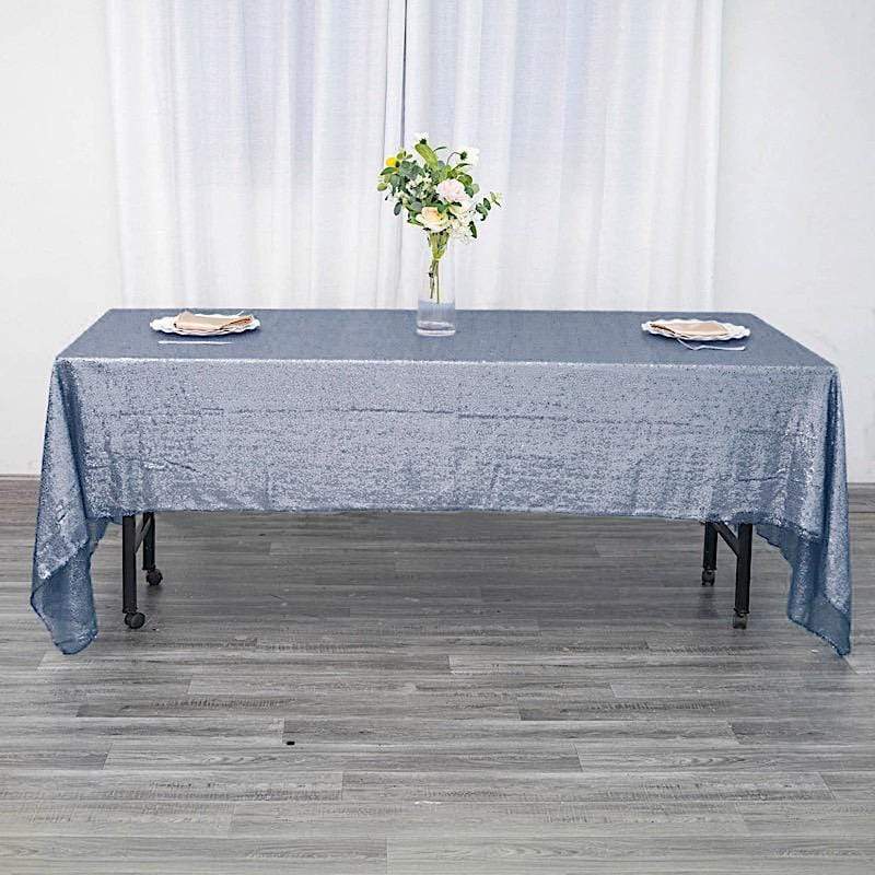 60x126" Sequined Rectangular Tablecloth - Dusty Blue TAB_02_60126_086