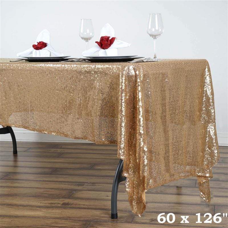 60x126" Sequined Rectangular Tablecloth - Gold TAB_02_60126_GOLD