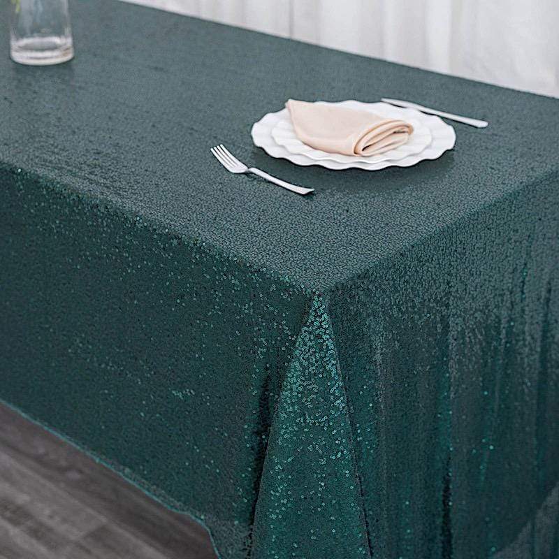 60x126" Sequined Rectangular Tablecloth - Hunter Green TAB_02_60126_HUNT