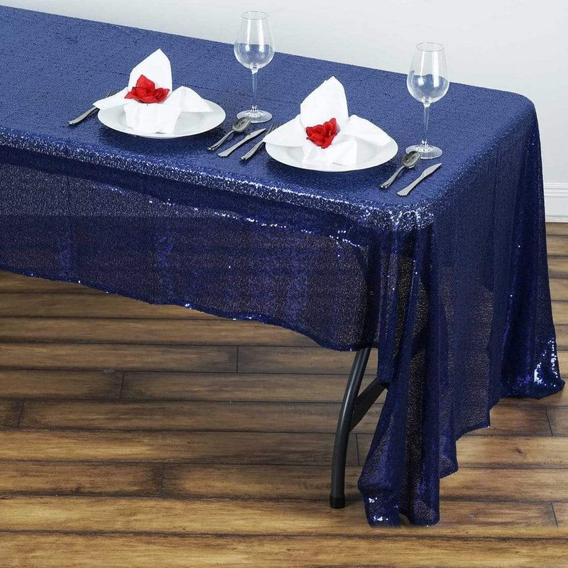 60x126" Sequined Rectangular Tablecloth - Navy Blue TAB_02_60126_NAVY