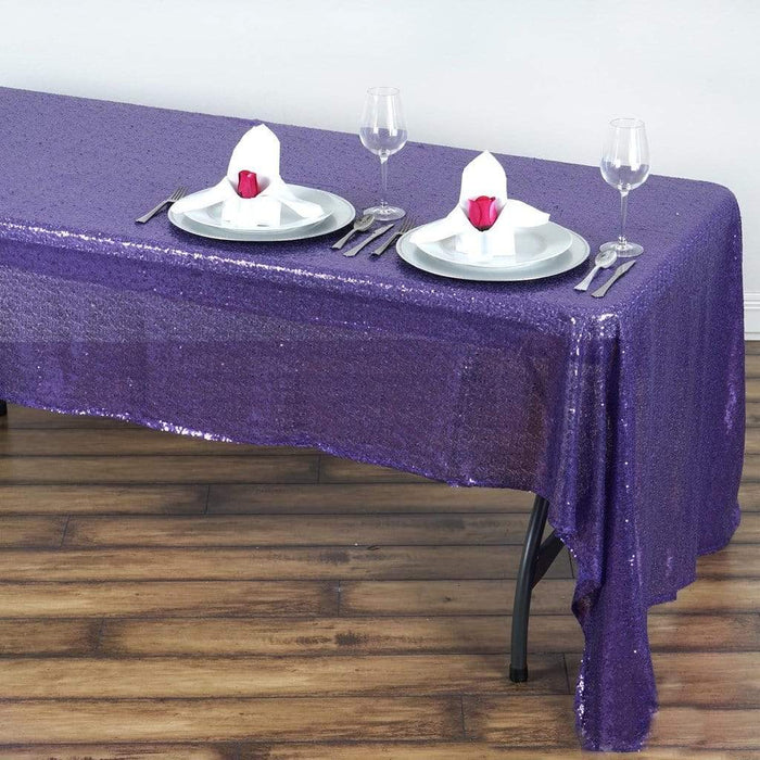 60x126" Sequined Rectangular Tablecloth - Purple TAB_02_60126_PURP