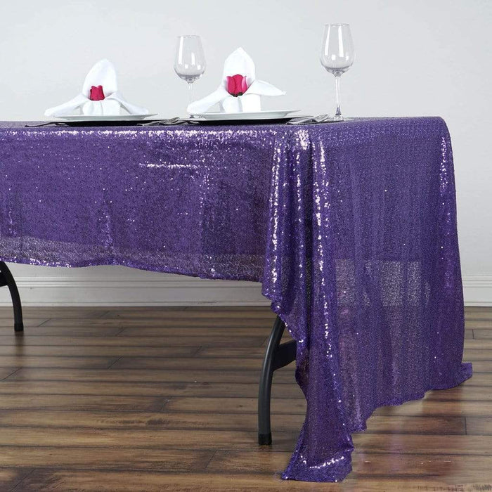 60x126" Sequined Rectangular Tablecloth TAB_02_60126_PURP