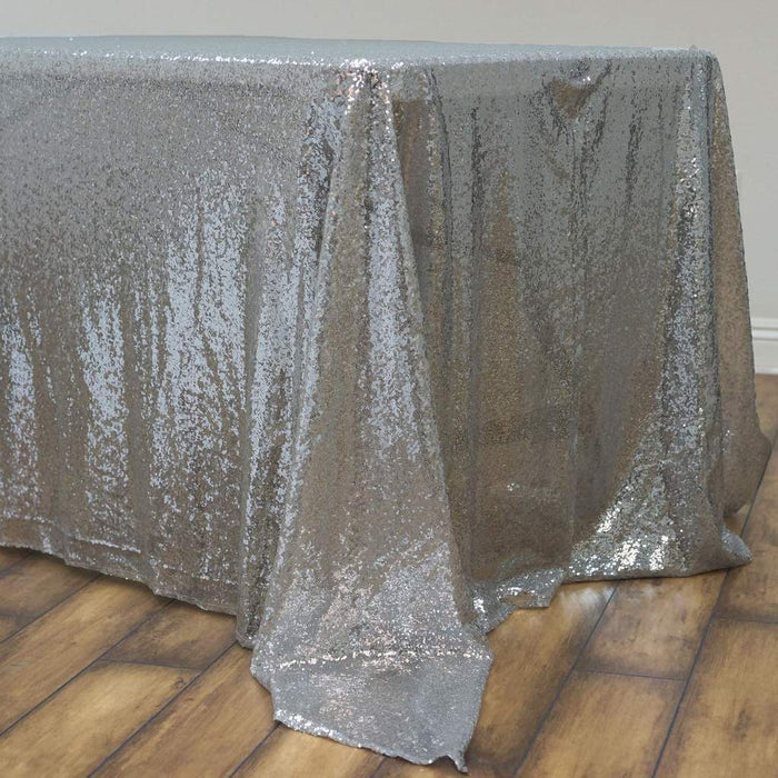 60x126" Sequined Rectangular Tablecloth - Silver Light Gray TAB_02_60126_SILV