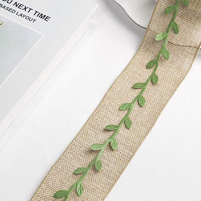 67 ft Satin Olive Leaf Trim Ribbon Artificial Vines Garland - Green RIB_LEAF_001_65_GRN