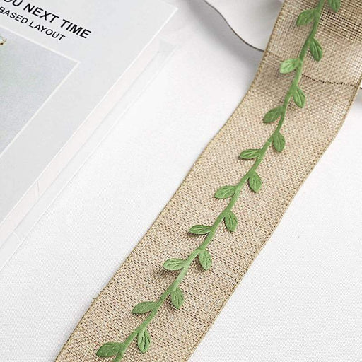 67 ft Satin Olive Leaf Trim Ribbon Artificial Vines Garland - Green RIB_LEAF_001_65_GRN
