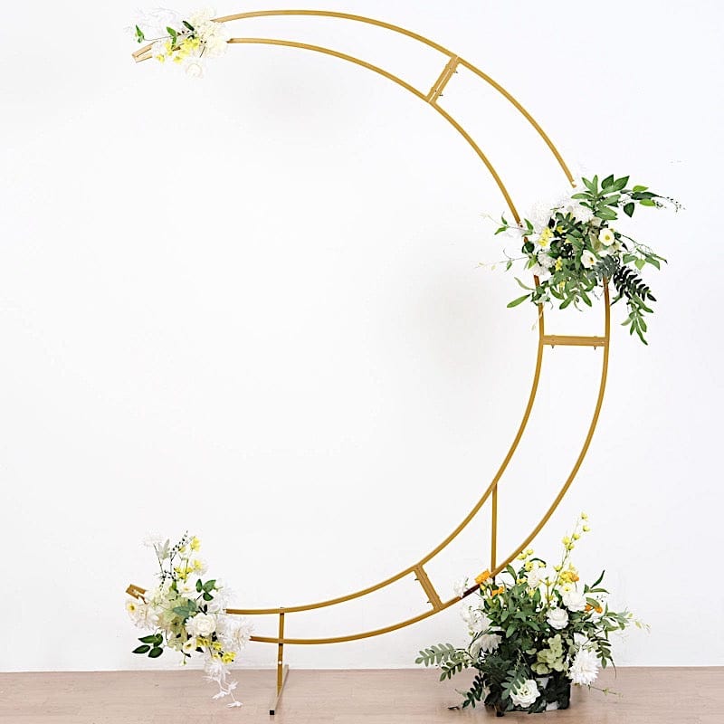 7.5 ft Crescent Moon Metal Floral Display Frame Wedding Arch Backdrop Stand - Gold BKDP_STND_16_L_GOLD