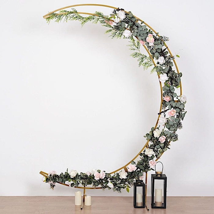 7.5 ft Crescent Moon Metal Floral Display Frame Wedding Arch Backdrop Stand - Gold BKDP_STND_16_L_GOLD