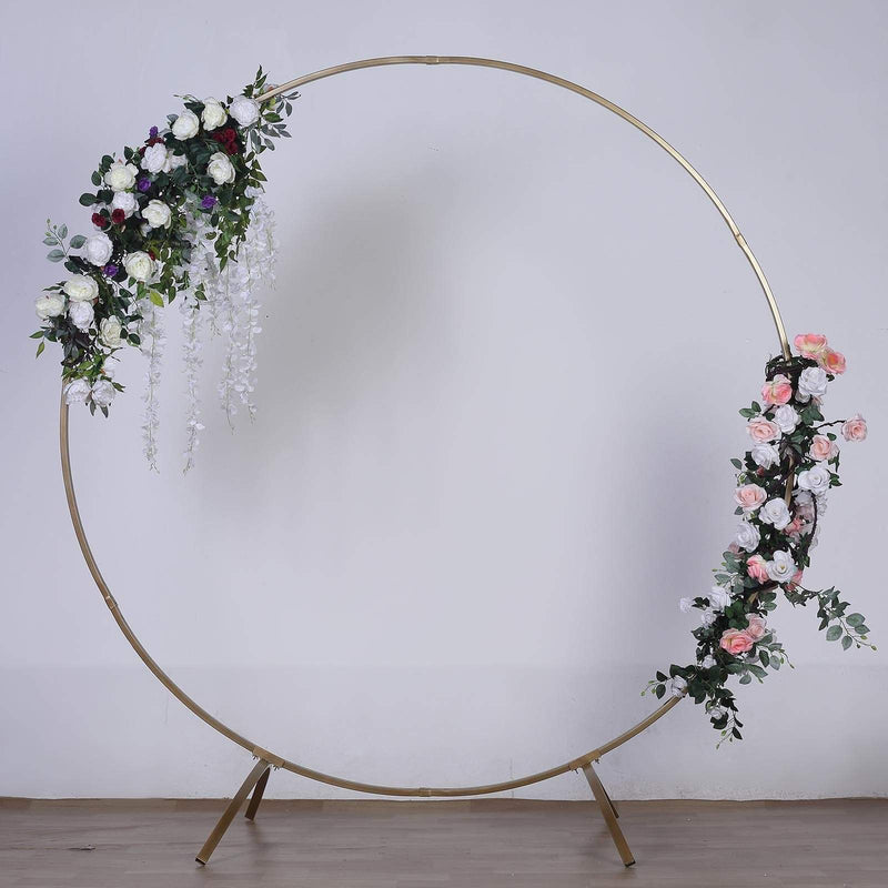7.5 ft Round Metal Wreath Wedding Arch Backdrop Stand - Gold BKDP_STNDCIR1_GOLD