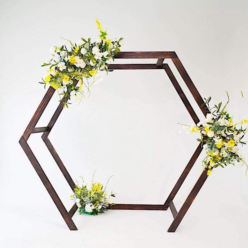 7 ft Hexagon Natural Wood Wedding Arch Backdrop Stand - Dark Brown BKDP_STNDHEX2_DKBN