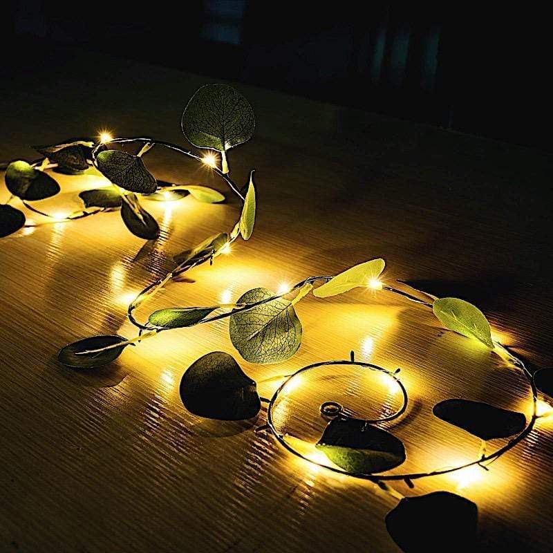 7 ft LED Eucalyptus Leaves Garland Battery Operated Fairy Lights - Green LEDSTR_ARTI_005_7_CLR