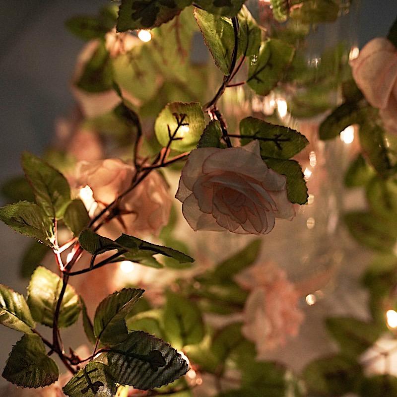 7 ft LED Roses with Leaves Garland Battery Operated Fairy Lights - Blush and Green LEDSTR_ARTI_006_046