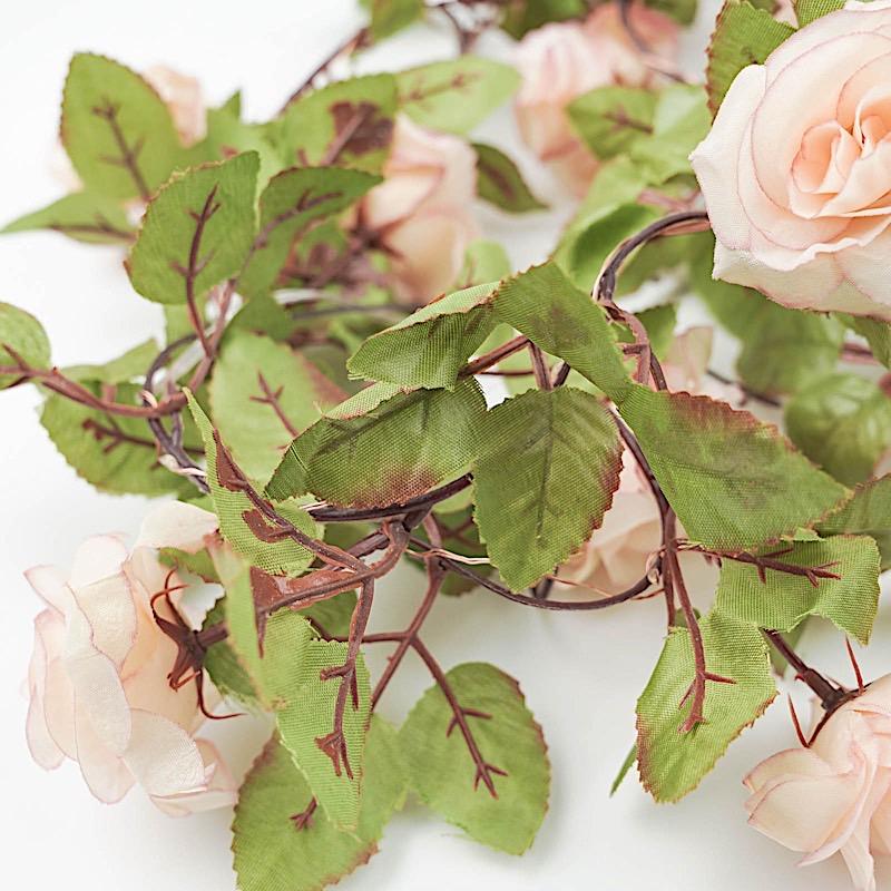 7 ft LED Roses with Leaves Garland Battery Operated Fairy Lights - Blush and Green LEDSTR_ARTI_006_046
