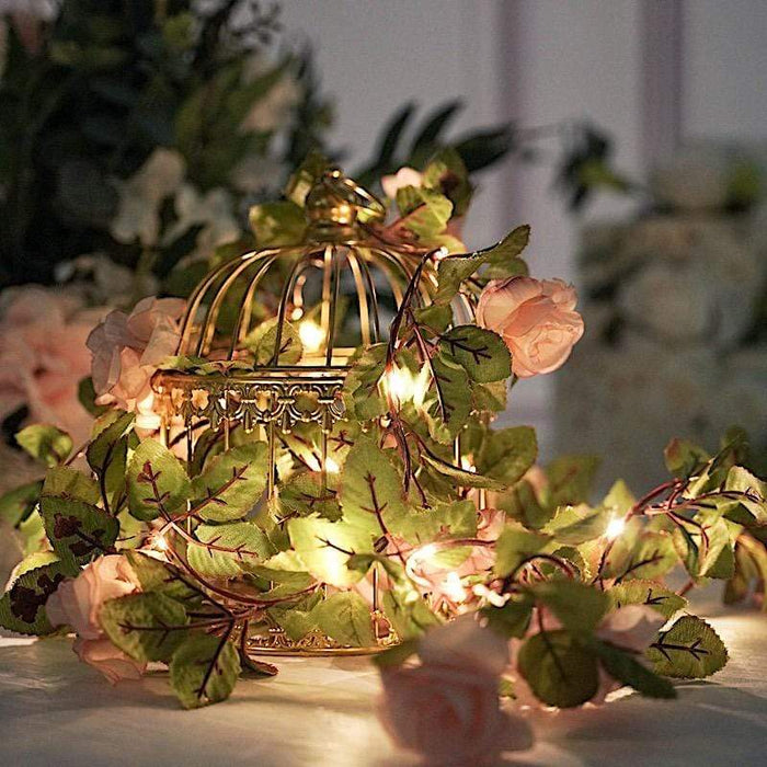 7 ft LED Roses with Leaves Garland Battery Operated Fairy Lights - Blush and Green LEDSTR_ARTI_006_046