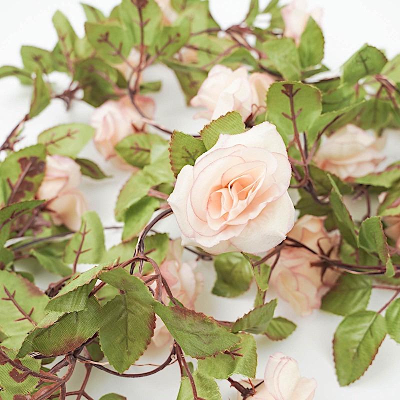 7 ft LED Roses with Leaves Garland Battery Operated Fairy Lights - Blush and Green LEDSTR_ARTI_006_046