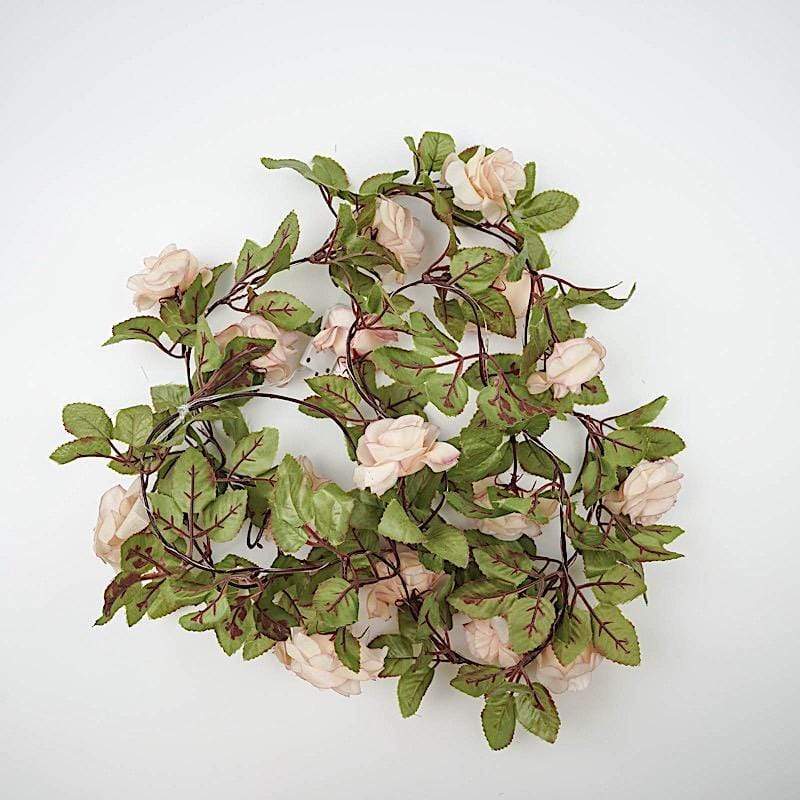 7 ft LED Roses with Leaves Garland Battery Operated Fairy Lights - Blush and Green LEDSTR_ARTI_006_046