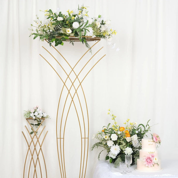 7 ft Tall Metal Flower Display Stand Mermaid Tail Design Pedestal - Gold IRON_STND08_82_GOLD