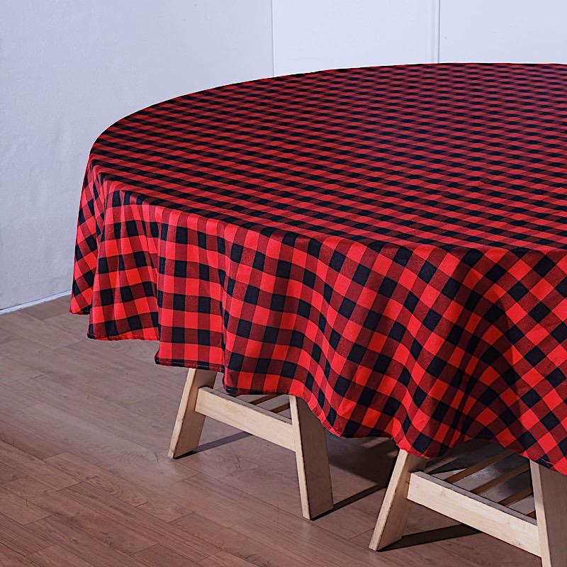 70 inch Black and Red Round Gingham Checkered Polyester Tablecloth TAB_CHK70_BLKRED