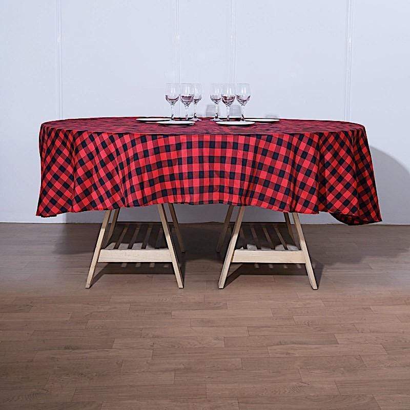 70 inch Black and Red Round Gingham Checkered Polyester Tablecloth TAB_CHK70_BLKRED