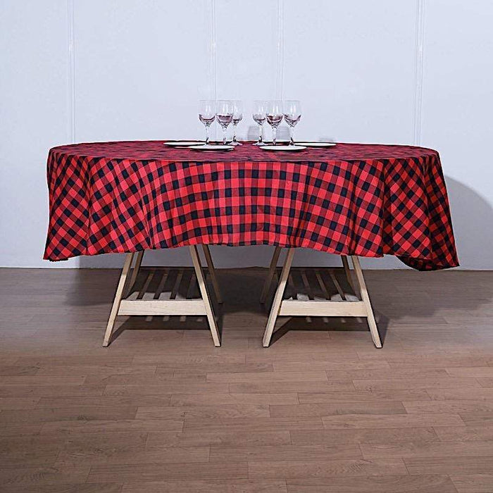 70 inch Black and Red Round Gingham Checkered Polyester Tablecloth TAB_CHK70_BLKRED
