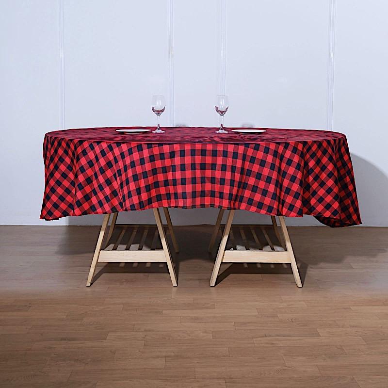70 inch Black and Red Round Gingham Checkered Polyester Tablecloth TAB_CHK70_BLKRED