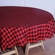 70 inch Black and Red Round Gingham Checkered Polyester Tablecloth TAB_CHK70_BLKRED