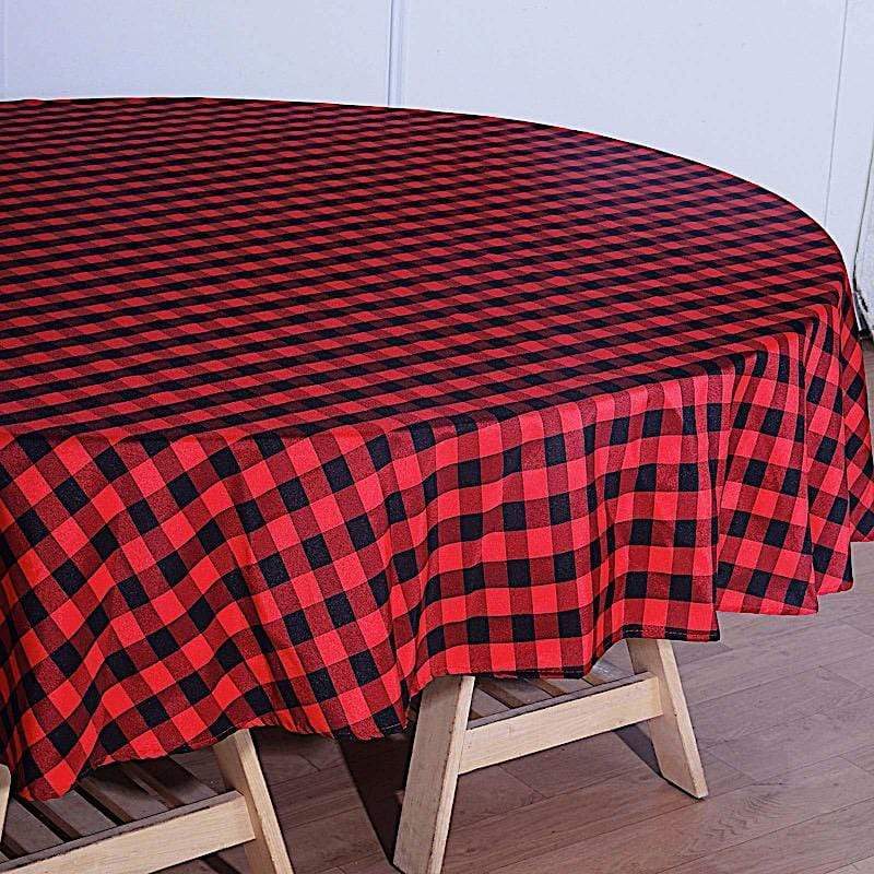 70 inch Black and Red Round Gingham Checkered Polyester Tablecloth TAB_CHK70_BLKRED