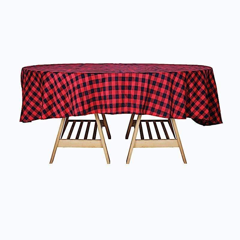 70 inch Black and Red Round Gingham Checkered Polyester Tablecloth TAB_CHK70_BLKRED
